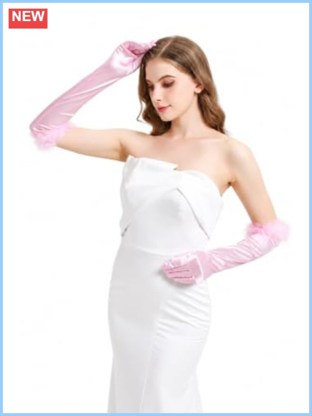 Satin Opera Gloves with Feathers Elbow Length Women's Costume Accessory - Picture 6 of 6